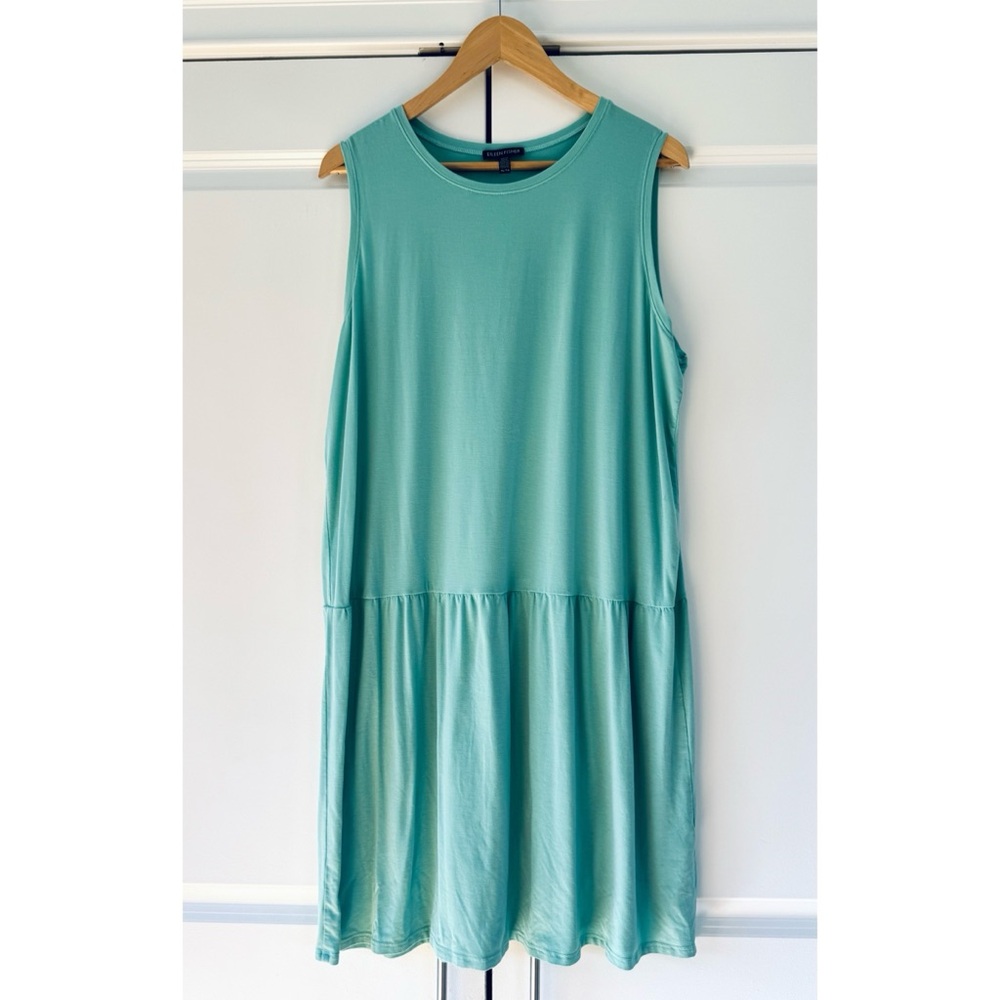 Eileen Fisher tunic sleeveless tank dress peplum jersey teal size XL